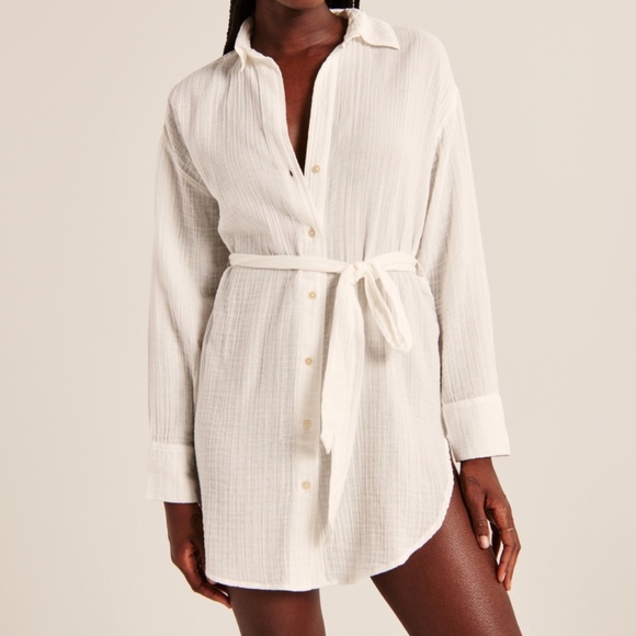 Abercrombie & Fitch - Long-Sleeve Oversized Tie-Front Gauzy Shirt - Size M - Picture 4 of 5